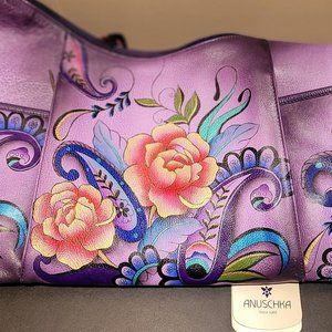 Annuschka Hand Painted Leather Shoulder Bag, size 15 x 10.5